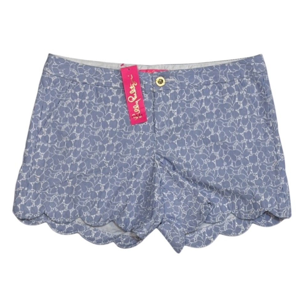 NWT Lilly Pulitzer Buttercup Yarn Dye Stripe Floral Eyelet Scallop Shorts 12
